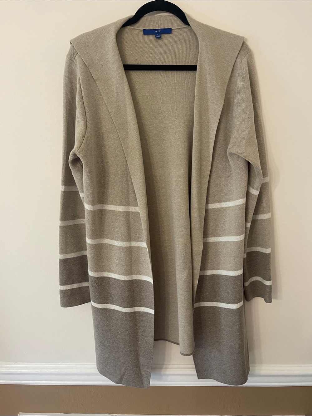 Apt. 9 Beige and White Striped Open-Front Cardigan
